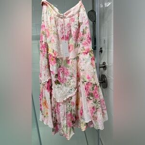 HEMANT & NANDITA Pink and Cream Embroidered skirt